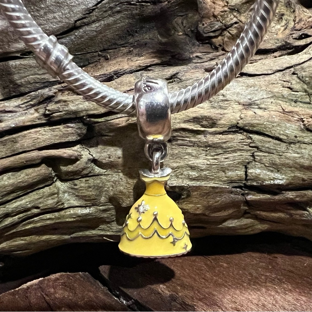 Authentic Pandora Charm Disney Belle's Dark Yellow Dress Dangle Bead Princess